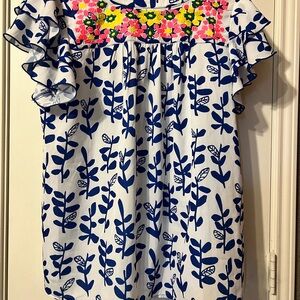 JODIFL Blue and Pink Floral Blouse